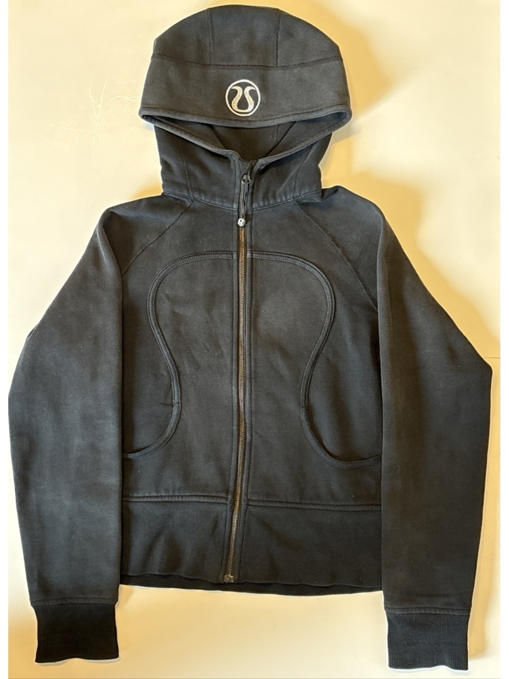 Lululemon Scuba Full Zip Hoodie Black White Logo Women Size 8